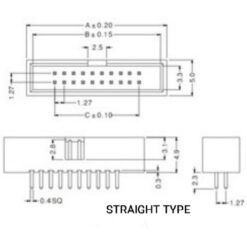FRC Male Box Header Connector Straight 1.27mm-srkelectronics.in